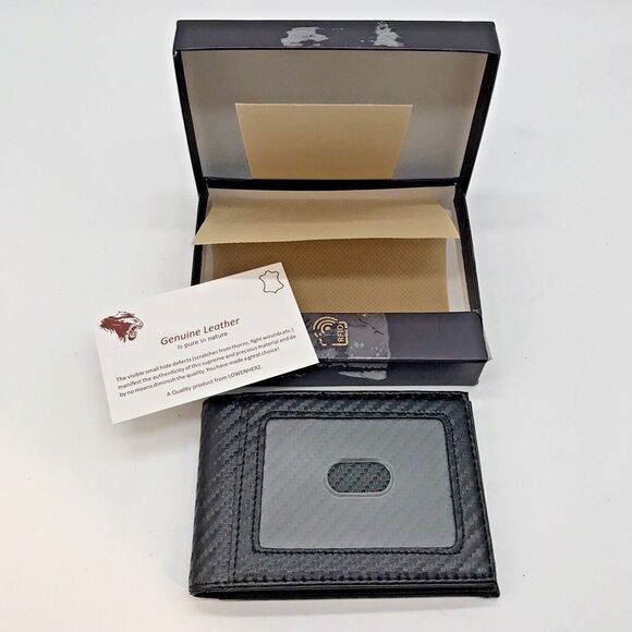 Lowenherz RFID Blocking Black Leather Bi-Fold Wallet Minamalist CC Front Pocket - Picture 1 of 12